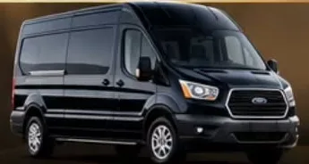 Black Ford Transit passenger van
